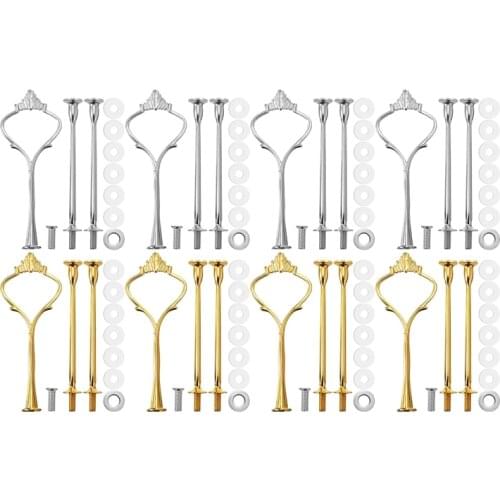 8 Sets 3 Tier Crown Cake Plate Stand Fittings Hardware Holder Kitchen Gadgets for Wedding and Party - Silver&Golden