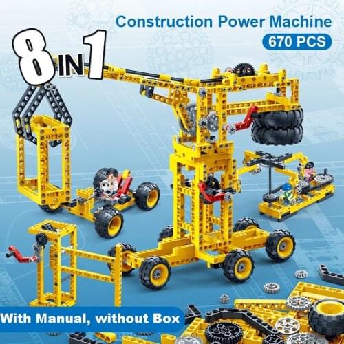 8 In 1 Construction Machine Educational Technic Innovation Building Block Power Machinery DIY Bricks For Children Kids Toy 6902