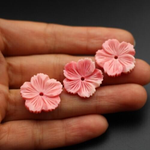 #8129 10Pcs/Lot Carved 19mm*3.5mm Flowers Space parts Double Colored Solid Pink C Artificial Coral Findings for Jewelry making