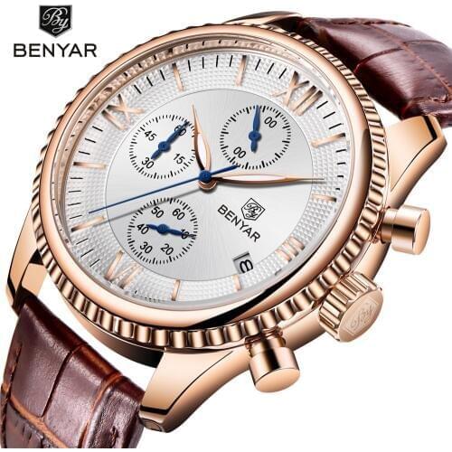 BENYAR Mens Watch Fashion/Sport/Quartz Watch Men Wristwatch Mens Clock Top Brand Luxury Leather Watches Men Relogio Masculino