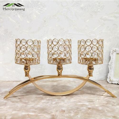 Candle Holder Table Crystal Candlestick Geometric 3-heads Romantic Candle Holders 40cm Gold for Wedding/Dinner Decoration GZT103
