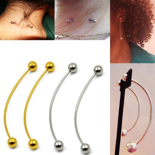 BOG-2PC Surgical Steel New Design long curved barbells with 5 mm ball 1mm Thickness Shaft Earring With Balls Piercing Jewelry