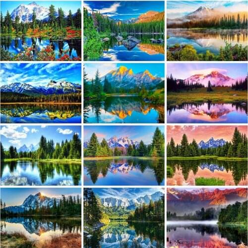 EverShine Diamond Mosaic Mountain Cross Stitch Diamond Painting Kits Tree Landscape Rhinestones Art Hobby Home Decoration