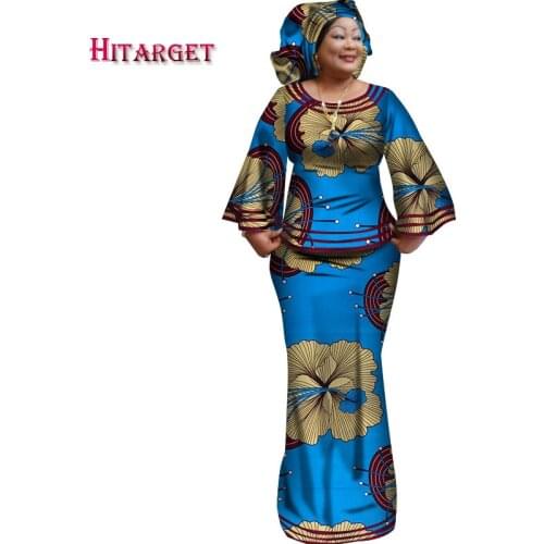 Hitarget 2020 New African Loose Kanga Dresses for Women Dashiki Traditional Cotton Top Skirt Set of 3 pieces Clothing WY2372