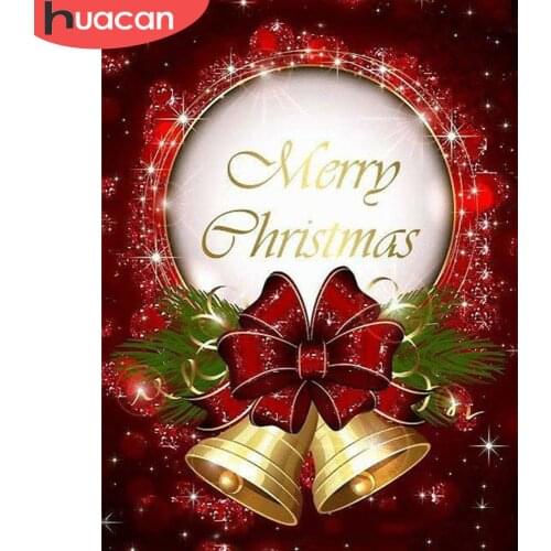 HUACAN 5D DIY Diamond Painting Merry Christmas Full Square/Round Diamond Embroidery Mosaic Bell Text Wall Art Decor