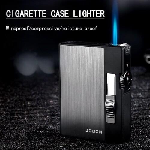 Jobon Portable Metal Cigarette Case Windproof Jet Flame Torch Turbo Lighter Smoking Mens Gift Cigarette Accessories
