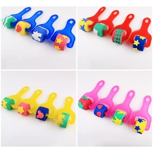 4pcs/set Plastic Handle Sponge Brush Paint Brushes Paintbrush Roller Children Kids DIY Graffiti Painting Drawing Toys Tools Gift