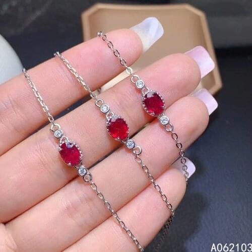 KJJEAXCMY fine jewelry 925 sterling silver inlaid natural ruby Girl exquisite noble simple oval gem hand bracelet support test