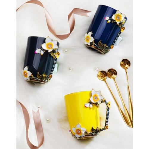 Creative personality cup ceramics mug fashion couple with spoon drinking domestic coffee cup enamel cup