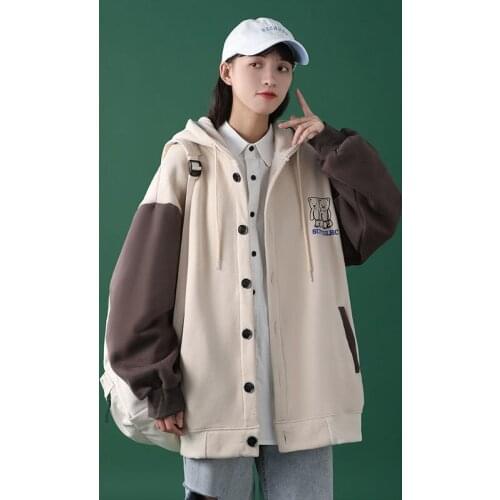 Japanese Students Jacket Retro Color Contrast Long Sleeve Cardigan Sweater Womens Autumn Winter Wear Large Size Fat Mm Lazy Coat