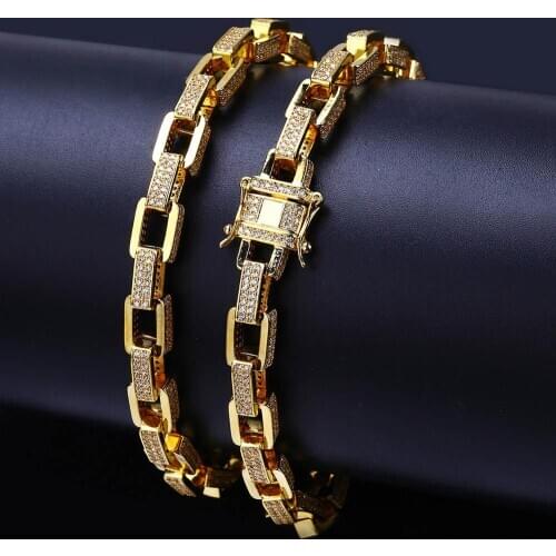 Micro Pave AAA+ Cubic Zircon Iced Out Square Box link Chain Gold Bling CZ Necklaces Men Hip Hop Fashion Rapper Jewelry Gifts