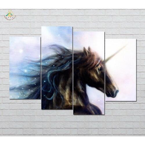 Black Cool Horse Modern Canvas Art Prints Poster Wall Painting Home Decoration Artwork Wall Art Pictures for Bedroom 4 PIECES