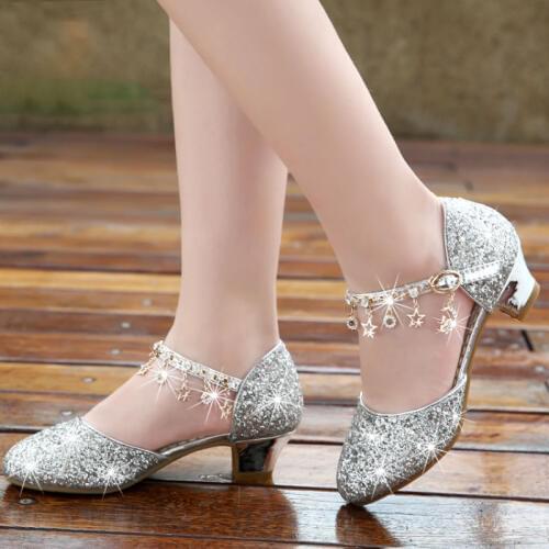 3 6 8 11 12 13 Years Fashion Kids Heel Crystal Shoes Sequin Dance Big Girls Wedding Wedge Dress Sandals Children Summer Sandals