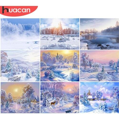 HUACAN DIY Picture By Numbers Winter Scenery Wall Art Unique Gift HandPainted Painting By Number Tree Decoration