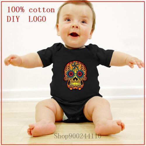 Summer New mexican sugar skull Printed Baby Boys Girls Short Sleeve baby clothing Clothes Roupas de bebe Bodysuits baby Casual