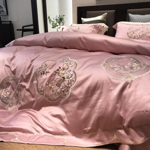 New Pink White 100S Egyptian cotton Embroidery Royal Bedding sets Queen King Luxury Duvet cover Bed sheet set Pillowcases 4/6pcs
