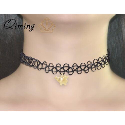 QIMING Baby Elephant Choker Necklace For Girls Gold Animal Pendant Lace Cheap Jewelry Lovely Womens Necklace Collier Gift