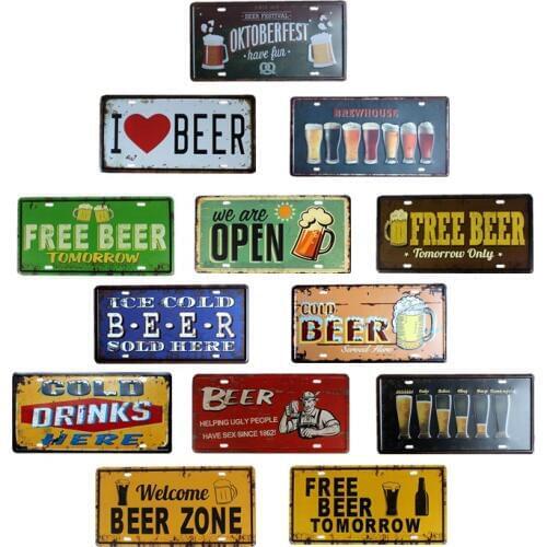 Beer Plates Bar Signs Plaque Metal Vintage Pub Retro Posters Bar Decoration Pub Decorative Home Decor 15x30cm