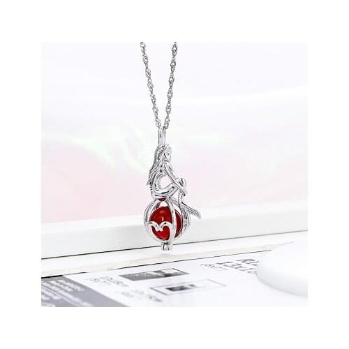 925 Sterling Silver Plants Charms Mermaid and Heart Beads Pearl Cage Pendant for Women Love Wish Necklace Bracelet Making CP015