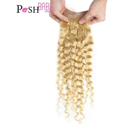 POSH BABE Brazilian Deep Wave Closure 613 Blonde Remy 100% Human Hair Free/Middle Part 4x4 Swiss Lace Top Closure Free Shipping