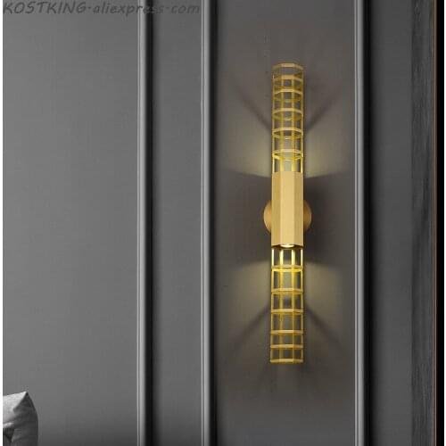 Postmodern Luxury Copper LED Wall lights Nordic Living room TV background wall decor Lighting Bedroom bedside aisle Sconce Light