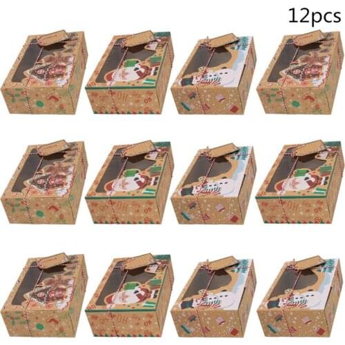 12pcs Christmas Cookie Boxes Kraft Paper Christmas Gift Box Party Favor Holders Goody Candy Box Cookie Boxes for Christmas Party