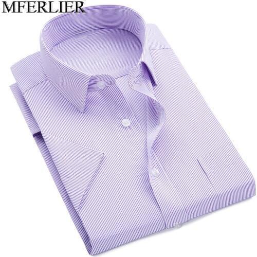 MFERLIER Summer men shirt 5XL 6XL 7XL 8XL 9XL 10XL Bust 164cm Plus size Striped business shirts short sleeve large size shirt