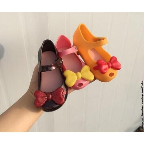 Girls Sandals New Mini Melissa Girl Jelly Shoes Sandals New Baby Shoes Soft Pvc Bow Color Sandals For Kids Non-slip