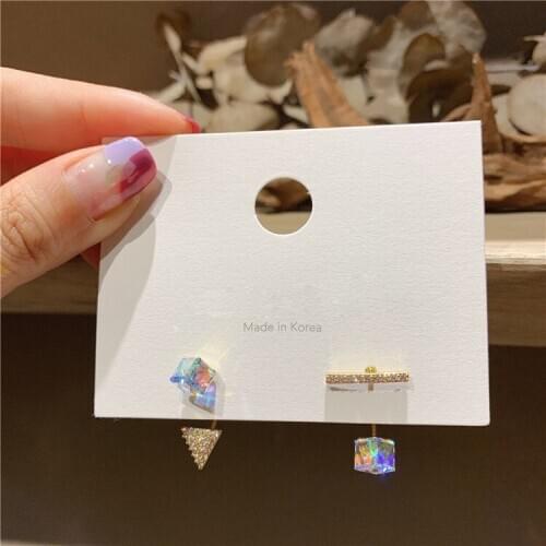 Korean Hot Selling Fashion Jewelry Design Sense Creative Asymmetric Geometric Crystal Copper Inlaid Zircon Simple Female Earring
