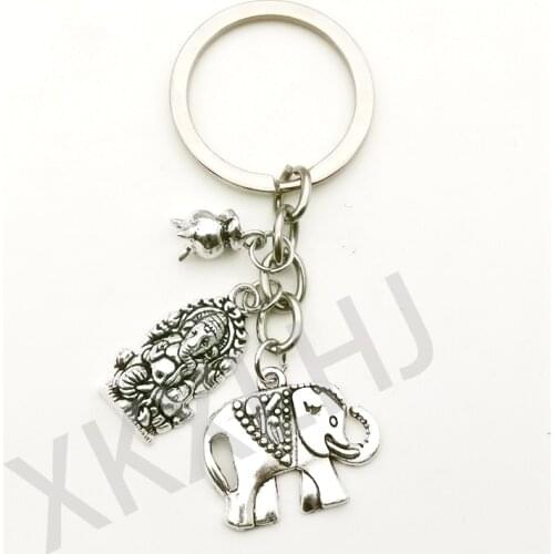 Vintage Indian Religion Keychain Souvenir Buddhist Elephant Censer Pendant Key Chain Handmade Gift for Man Key ring