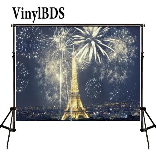 VinylBDS Background Eiffel Tower Backdrop Happy New Year Photo Firecracker Firework Scenery Photography Backdrop for Studio