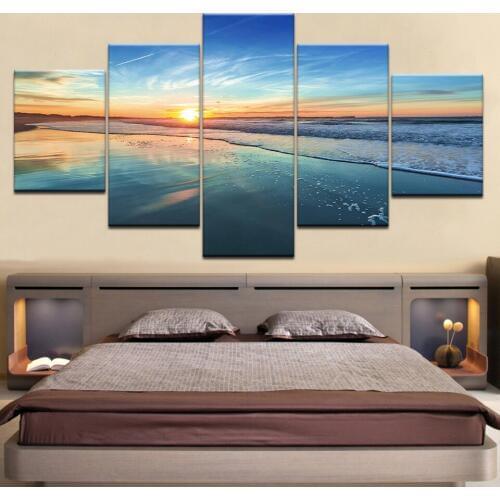 Wall Art Sea view style fashion modern Wall posters Canvas Art painting 5 Panel HD Print For home living room decoration