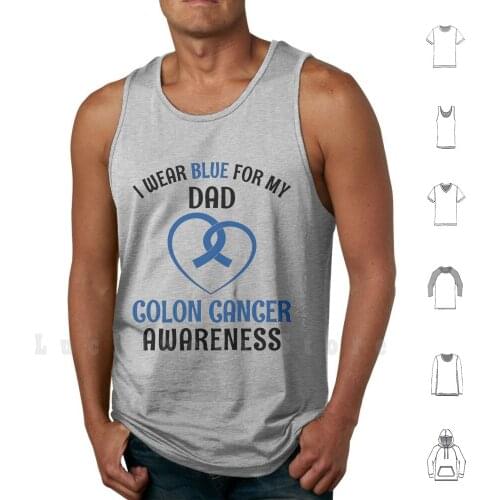 I Wear Blue For My Dad Tank Tops Vest 100% Cotton Cancer Ribbon Heart Awareness Month Support Family Fight