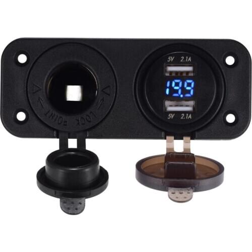 Dual USB Socket Charger 2.1A & 2.1A with LED Voltmeter 12V Power Outlet for Car Marine Vehicle Motorcycle ATV (Blue Red Green)