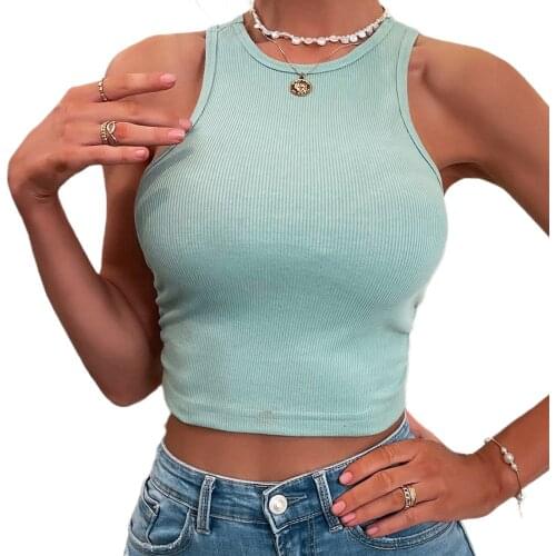 Hirigin New Women Summer Close-fitting Tops Sleeveless Round Neck Crop Knitting Wrap Chest Solid Color Skinny Vest