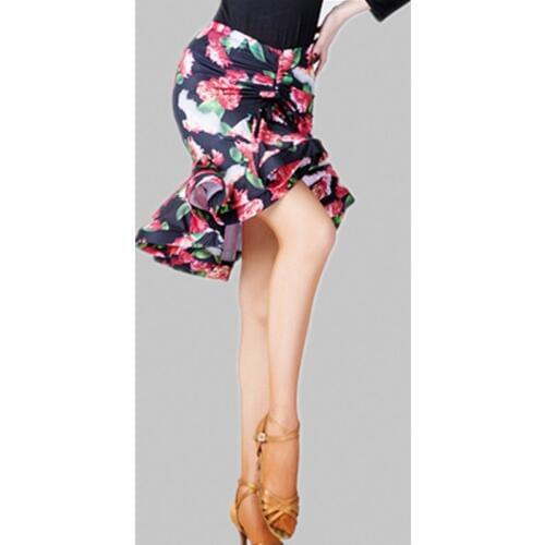 Lady Latin Dance Floral Fishtail Skirt Dress Salsa Tango Ballroom Rumba Leopard 904-A784