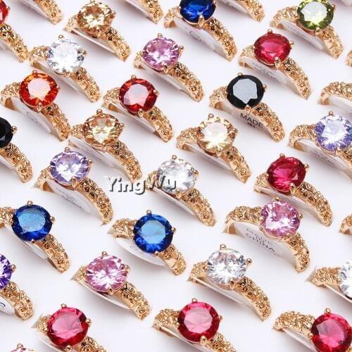 Yingwu Wholesale 10pcs Gold Color Assembly Feminino Bijoux Engagement Ring Cubic Zirconia Jewelry Rings
