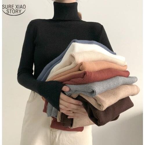 Winter 2021 All-match Rainbow Knit Bottoming Shirt Autumn Elegant Slim High-neck Sweater Inner Long-sleeved Warm Top Women 16675