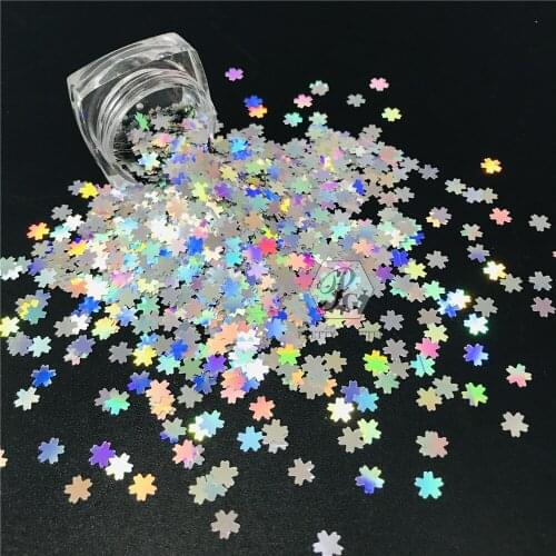PrettyG 1 Box Sakura Shape Holographic Glitter Sequins for Resin DIY Making Art Craft Nail Makeup Decoration Accessories