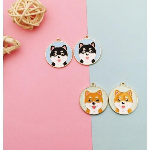 10pcs/pack Husky Dog Enamel Charms Round Design Tag Pendants for Jewelry Making Earrings Bracelet Floating Golden Base 26*28mm