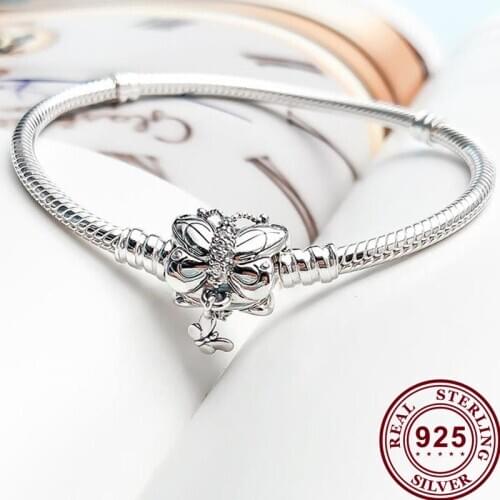 100% 925 брелок Silver Pan Bracelet Creative Big Butterfly Button Pan Bracelet Fit European Charm Bracelets Women Jewelry