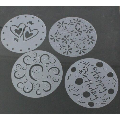4pcs/lot Cake Spray Mold Round Cake Flowers Sweet Heart Spray Stencils Birthday Cake Dessert Mold Cake Printing Mould OK 0237