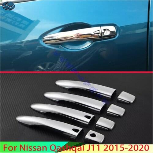 For Nissan Qashqai J11 2015 2016 2017 ABS Chrome Door Handle Cover With Smart Key Hole Catch Cap Trim Molding