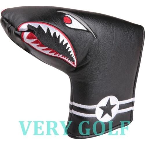 1pc Black PU Leather with Shark Embroidery Magnet Golf Blade Putter Head Cover Golf Club Putter Headcover