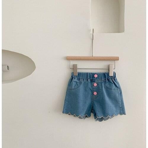 Korean Childrens Girls Wavy Embroidered Girls Denim Shorts Childrens Thin Hot Pants Baby Girl Sweet Outer Wear Kids Shorts