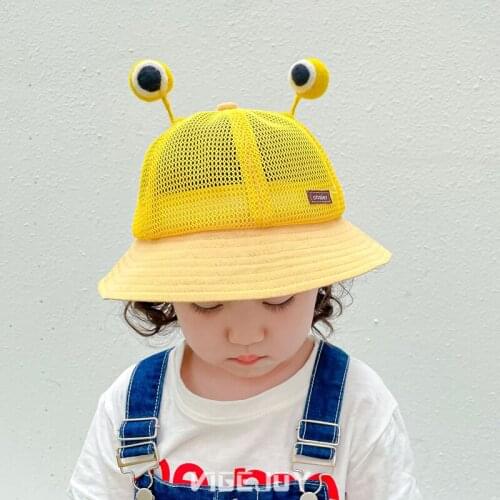 Kids Boys Girls Summer Sun Hats Breathable Mesh Baby Caps Lovely Cartoon Snail Children Bucket Hats