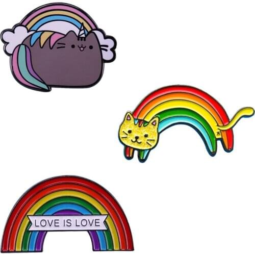 Rainbow Bridge enamel pin cute cat animel brooch gay pride badge LGBT jewelry