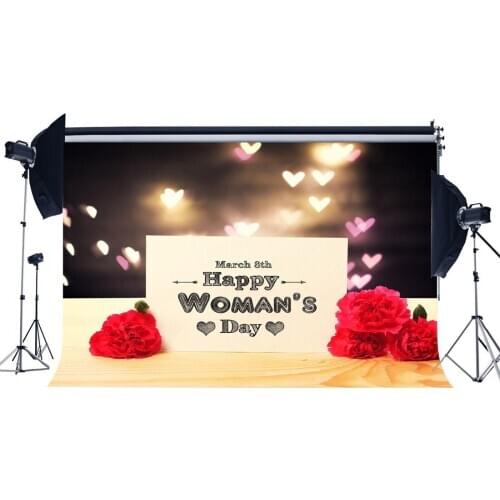 Happy Mothers Day Backdrop for Photography Red Fresh Carnation Flowers Bokeh Sweet Glitter Hearts Background