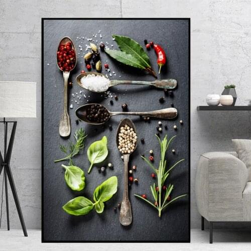 Tempting Kitchen Mix Herb And Spices Painting on Canvas Posters and Prints Cuadros Wall Art Pictures For Restaurant Dinning