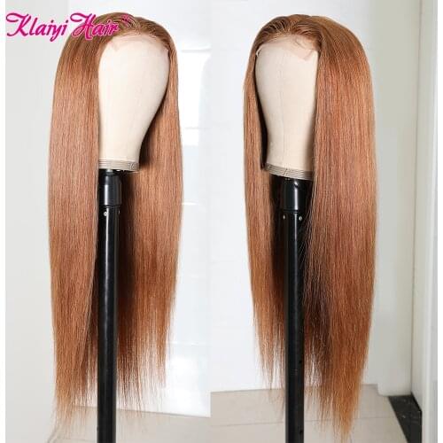 Klaiyi Straight Hair 4x1 T Part Lace Wig Brazilian Remy Human Hair Wigs For Women Blonde Brown Colored Lace Wig Pre Plucked